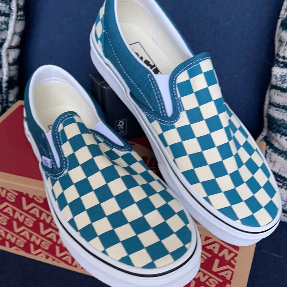 Vans Classic Slip-On Checkerboard Blue Coral/True White WMNS - Picture 7 of 16